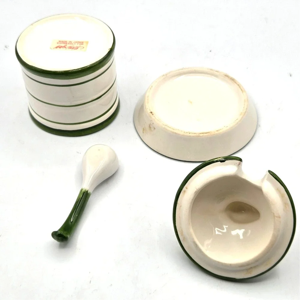 Lord and Taylor Ceramic Strawberry‎ Top Condiment Jar with Spoon and Plate
